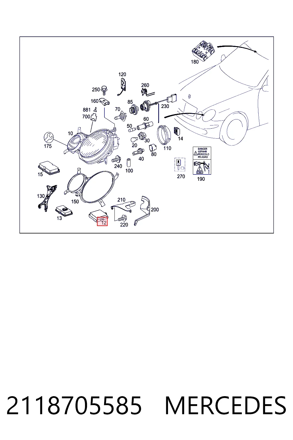 2118705585 Mercedes Centralita, faros xenon
