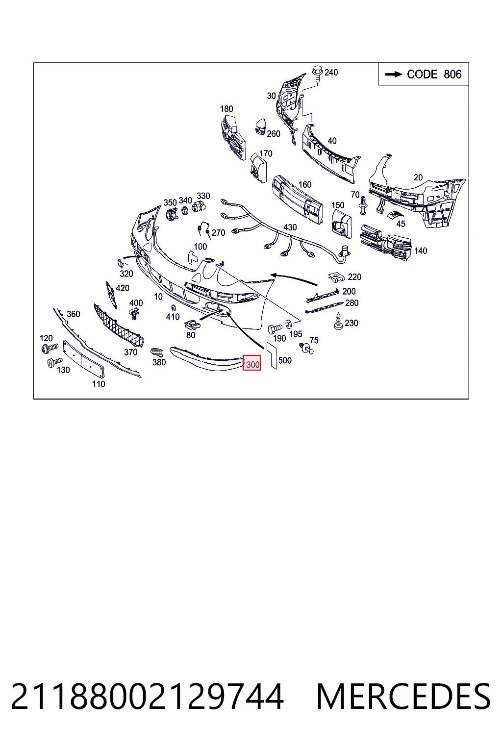 Moldura del parachoques delantero derecho 21188002129744 MERCEDES