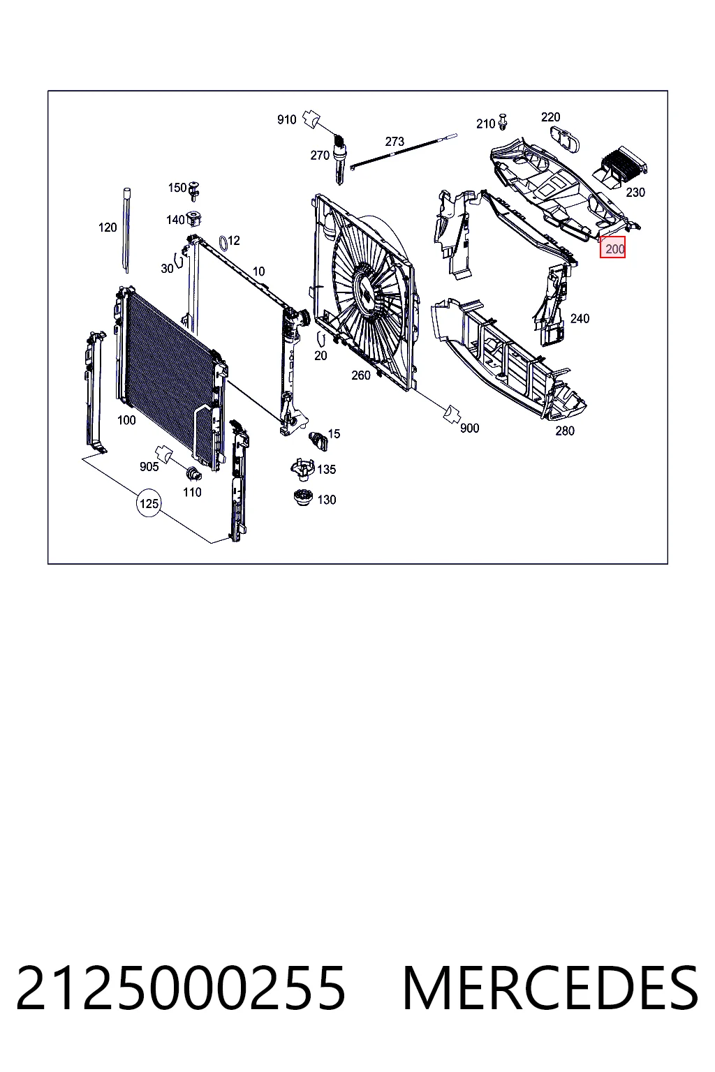 2125000255 Mercedes Cubierta superior del panel frontal (soporte del radiador)