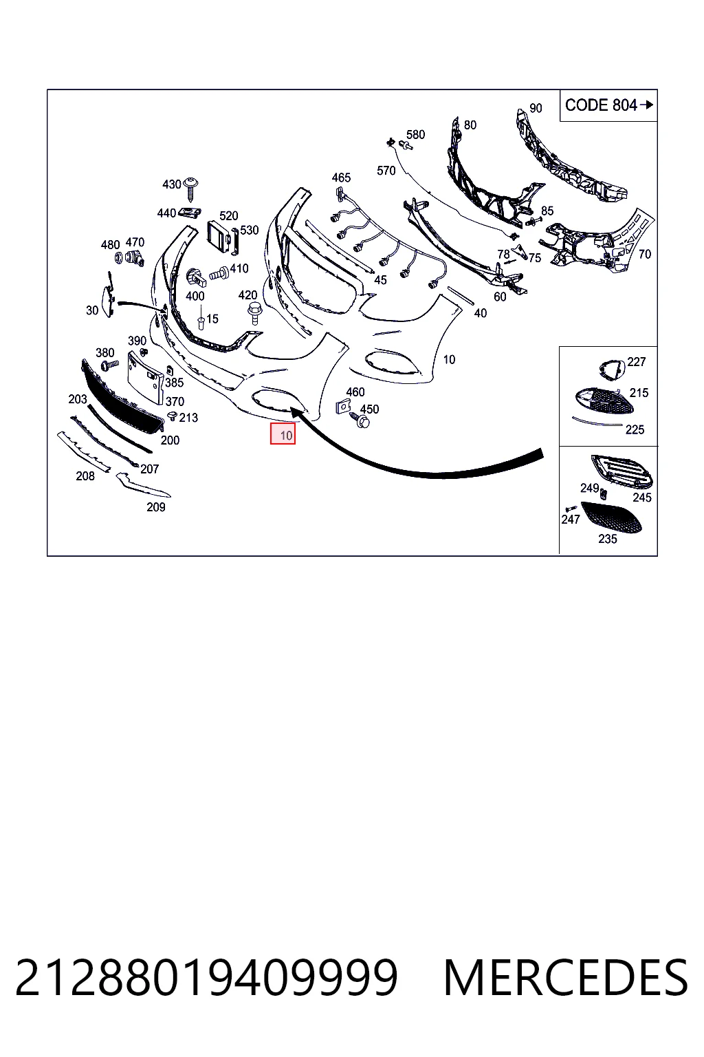 Parachoques delantero 21288019409999 MERCEDES