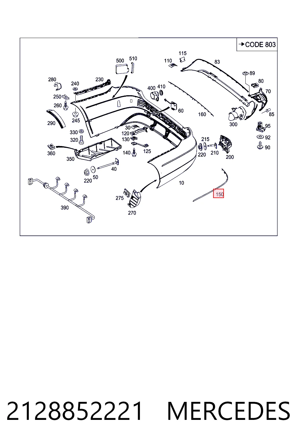 2128852221 Mercedes Moldura de parachoques trasero derecho