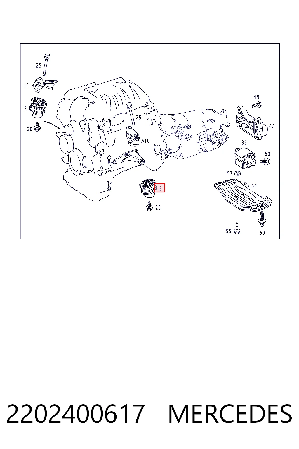 2202400617 Mercedes Almohada del Motor Izquierda / Derecha