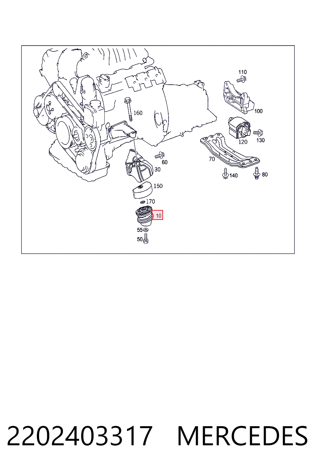 2202403317 Mercedes Soporte elástico, suspensión del motor, Izquierda / Derecha