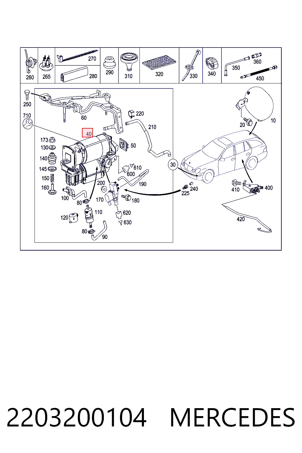 2203200104 Mercedes Compresor de suspensión neumática