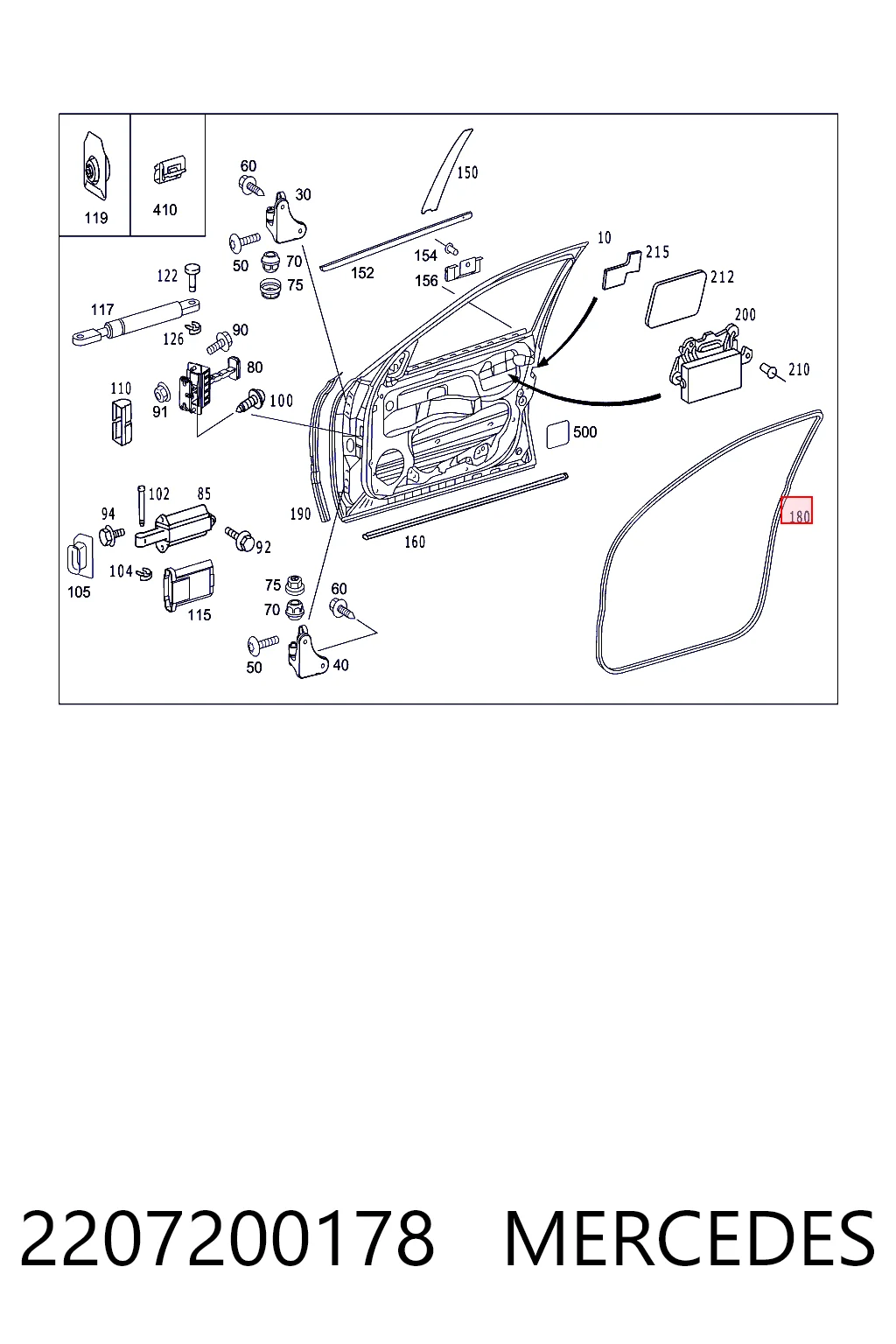 Junta de puerta delantera izquierda 2207200178 MERCEDES