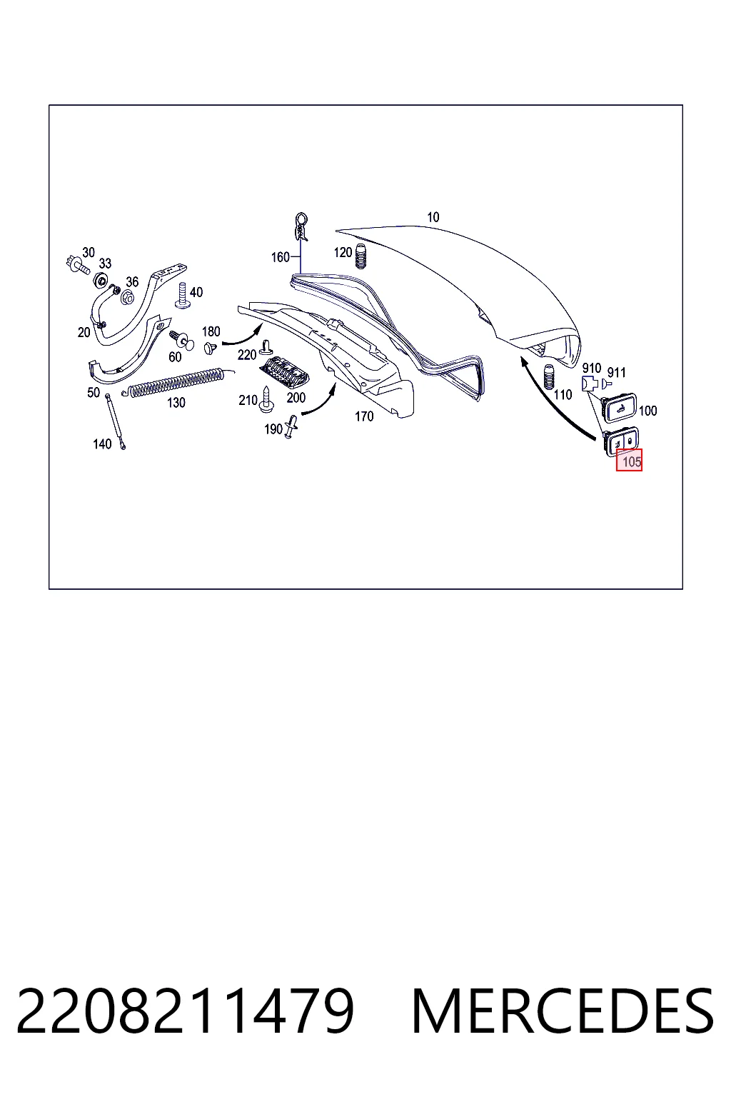 2208211479 Mercedes Botón interior de apertura de maletero
