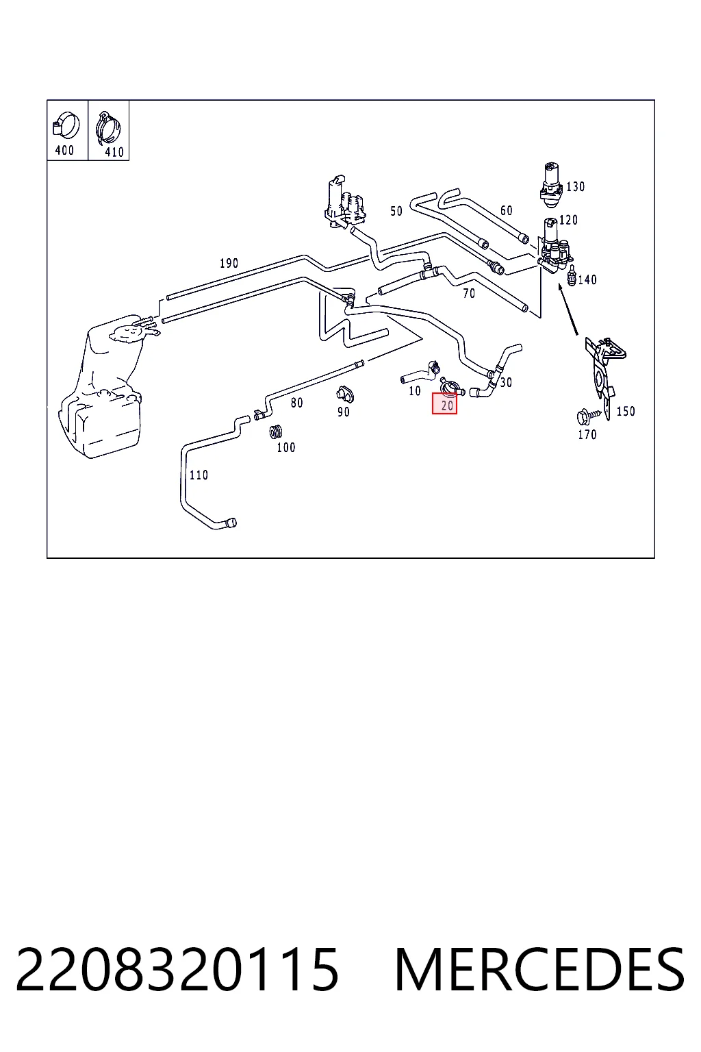 2208320115 Mercedes Racor de manguera de calefacción en el tabique del motor