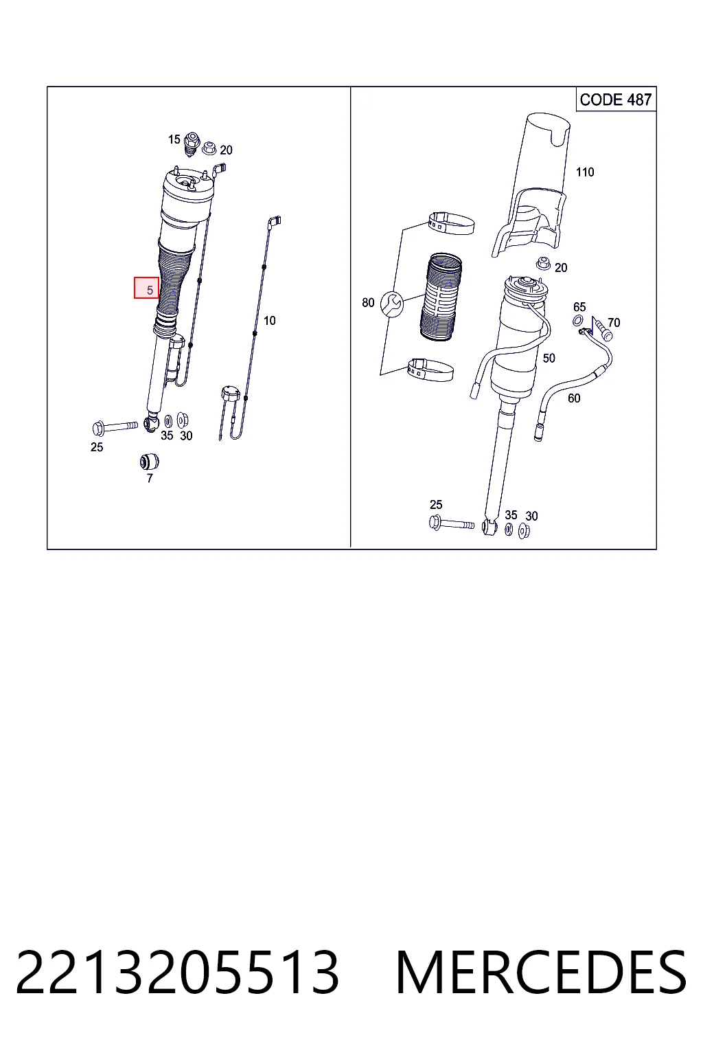 2213205513 Mercedes Amortiguador trasero izquierdo