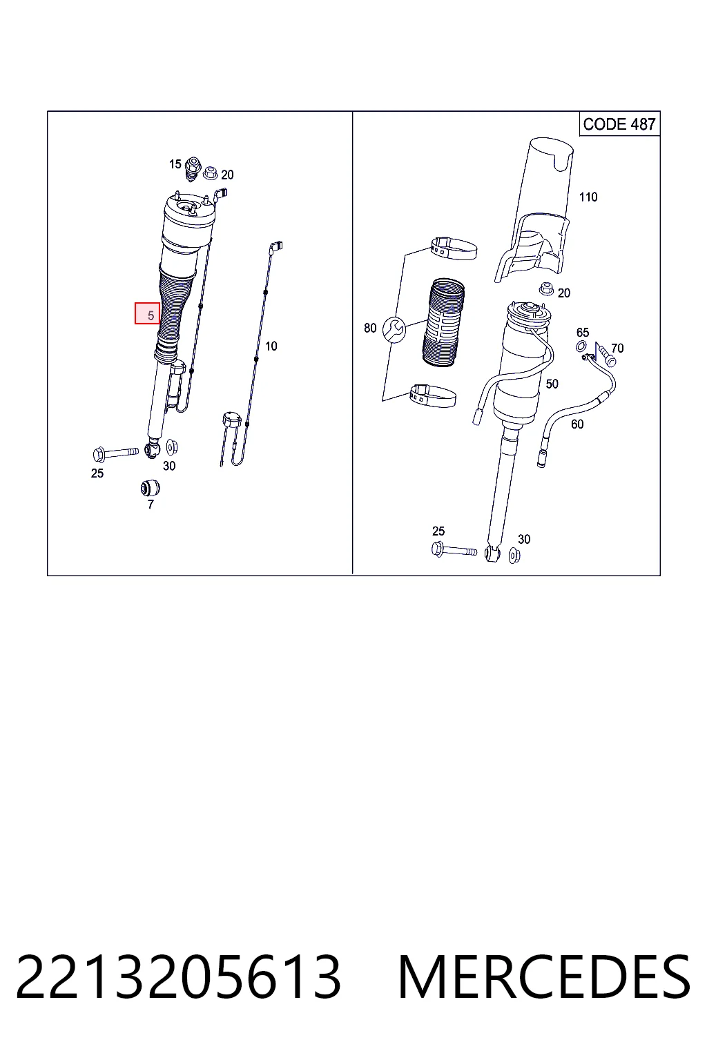 2213205613 Mercedes Amortiguador trasero derecho