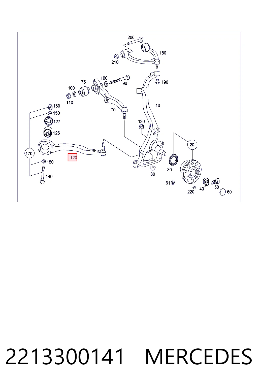 2213300141 Mercedes Brazo inferior izquierdo de la suspensión delantera
