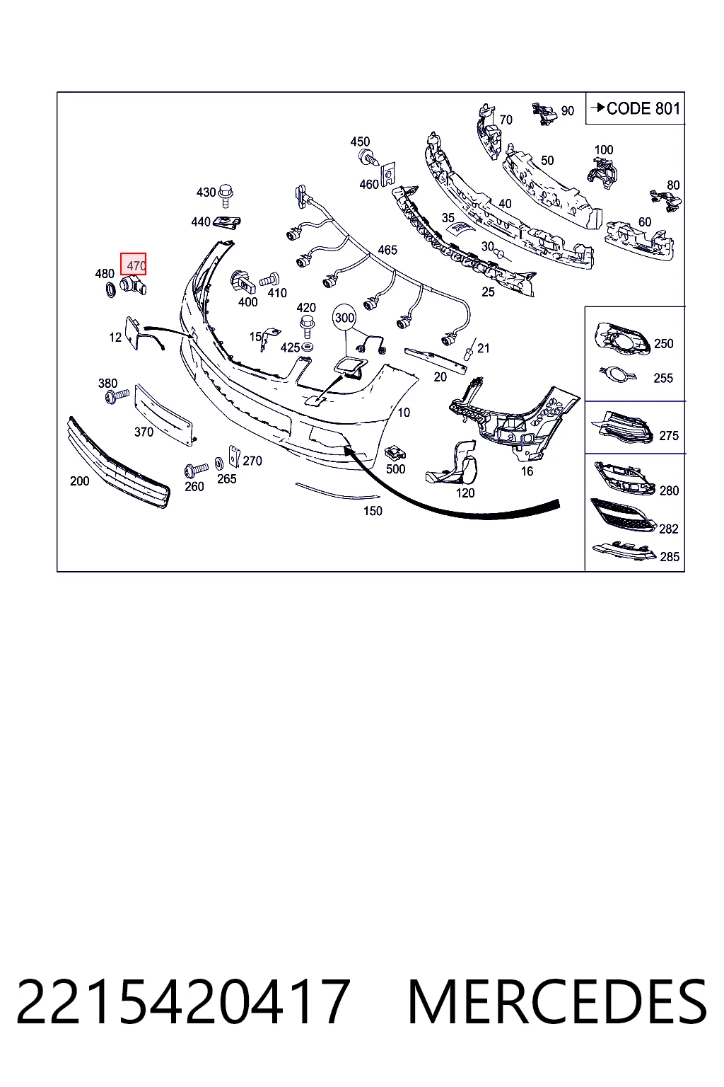 2215420417 Mercedes Sensor lateral delantero/trasero de aparcamiento
