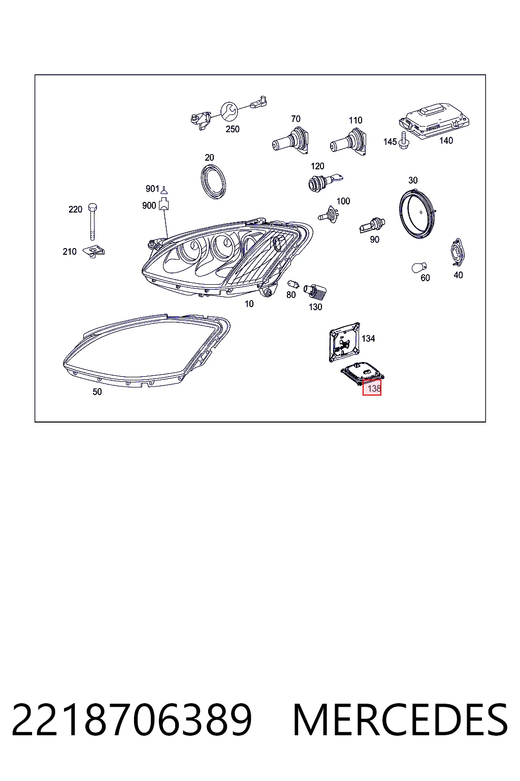2218706389 Mercedes Módulo de control de luces de posición