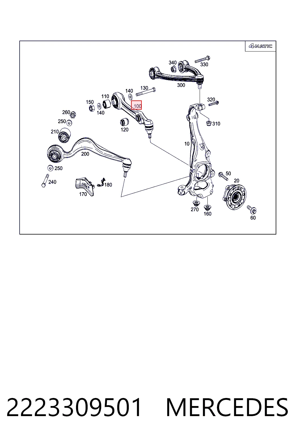2223309501 Mercedes Brazo inferior derecho de la suspensión delantera