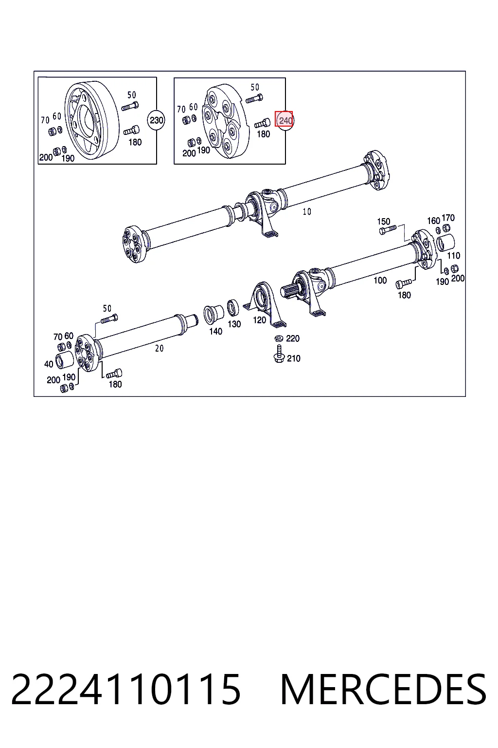 2224110115 Mercedes Acoplamiento elástico del cardán delantero/trasero