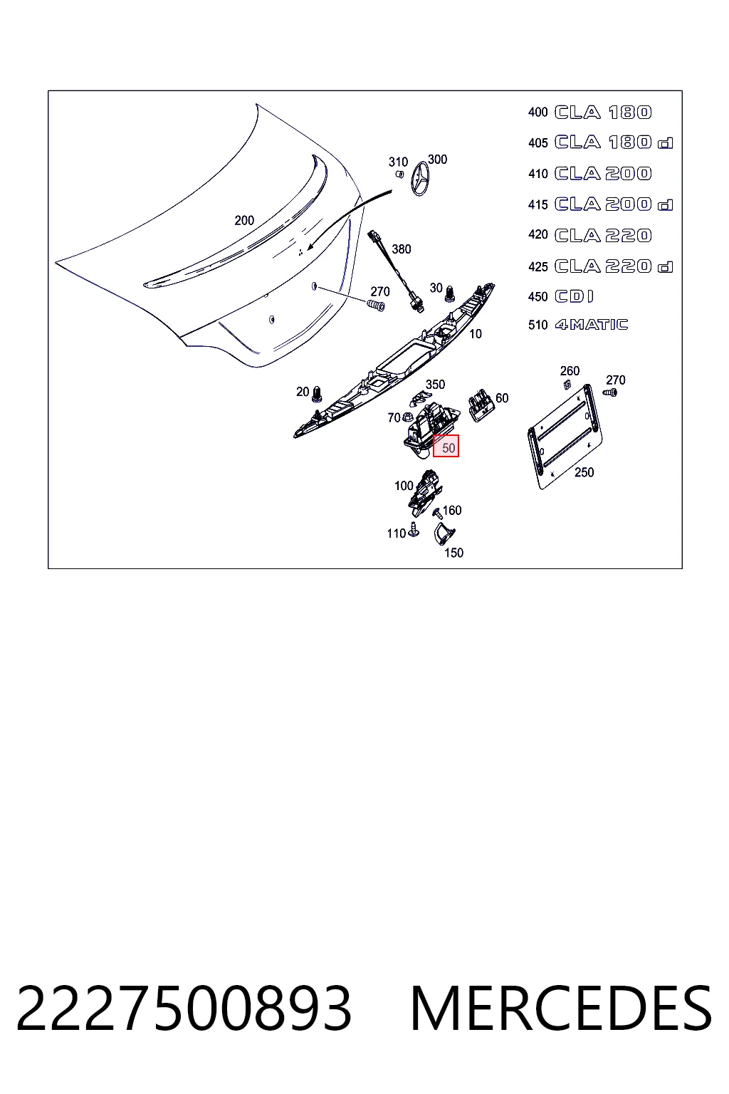 2227500893 Mercedes Manilla de puerta de maletero exterior