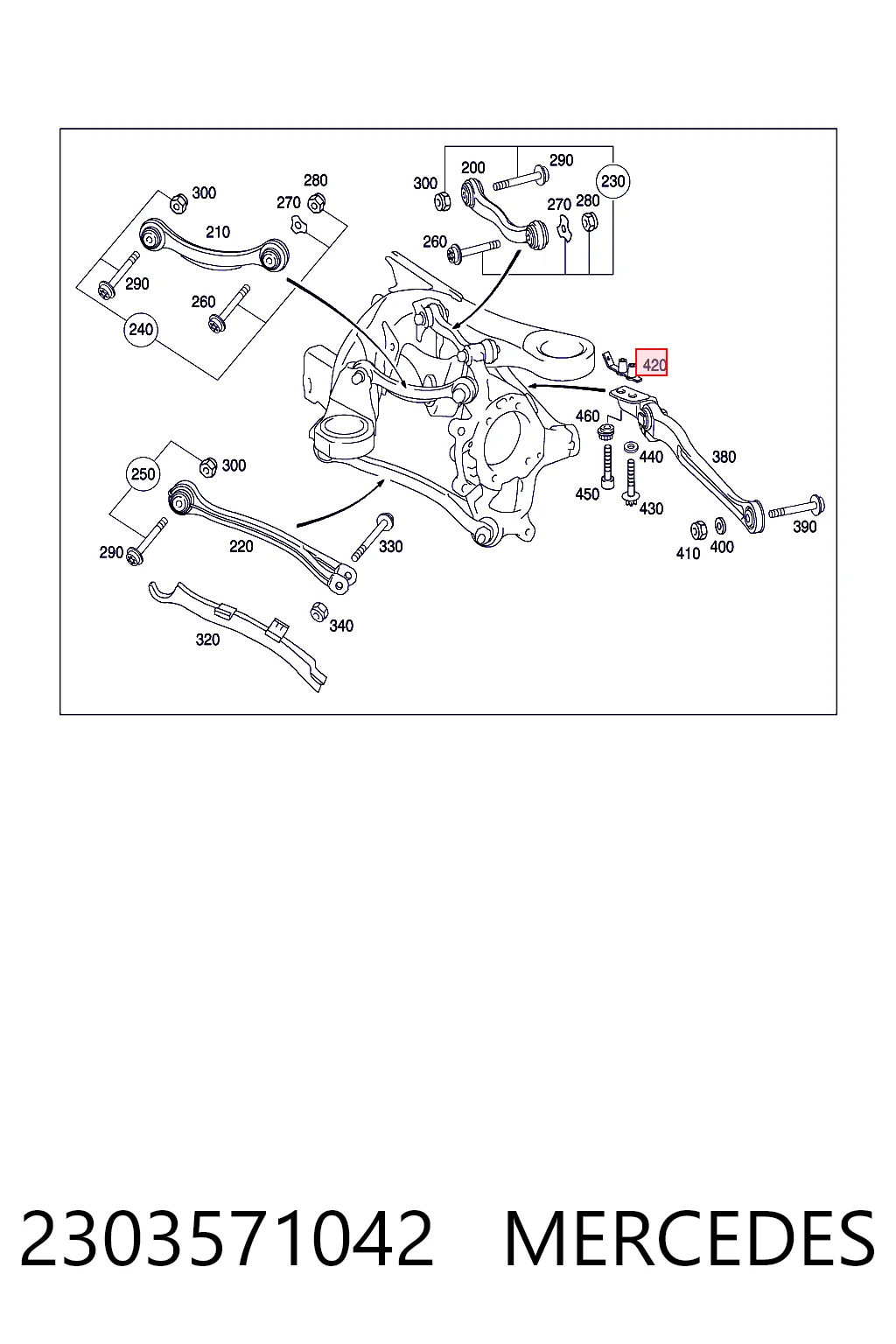 Placa roscada de la suspensión trasera 2303571042 MERCEDES