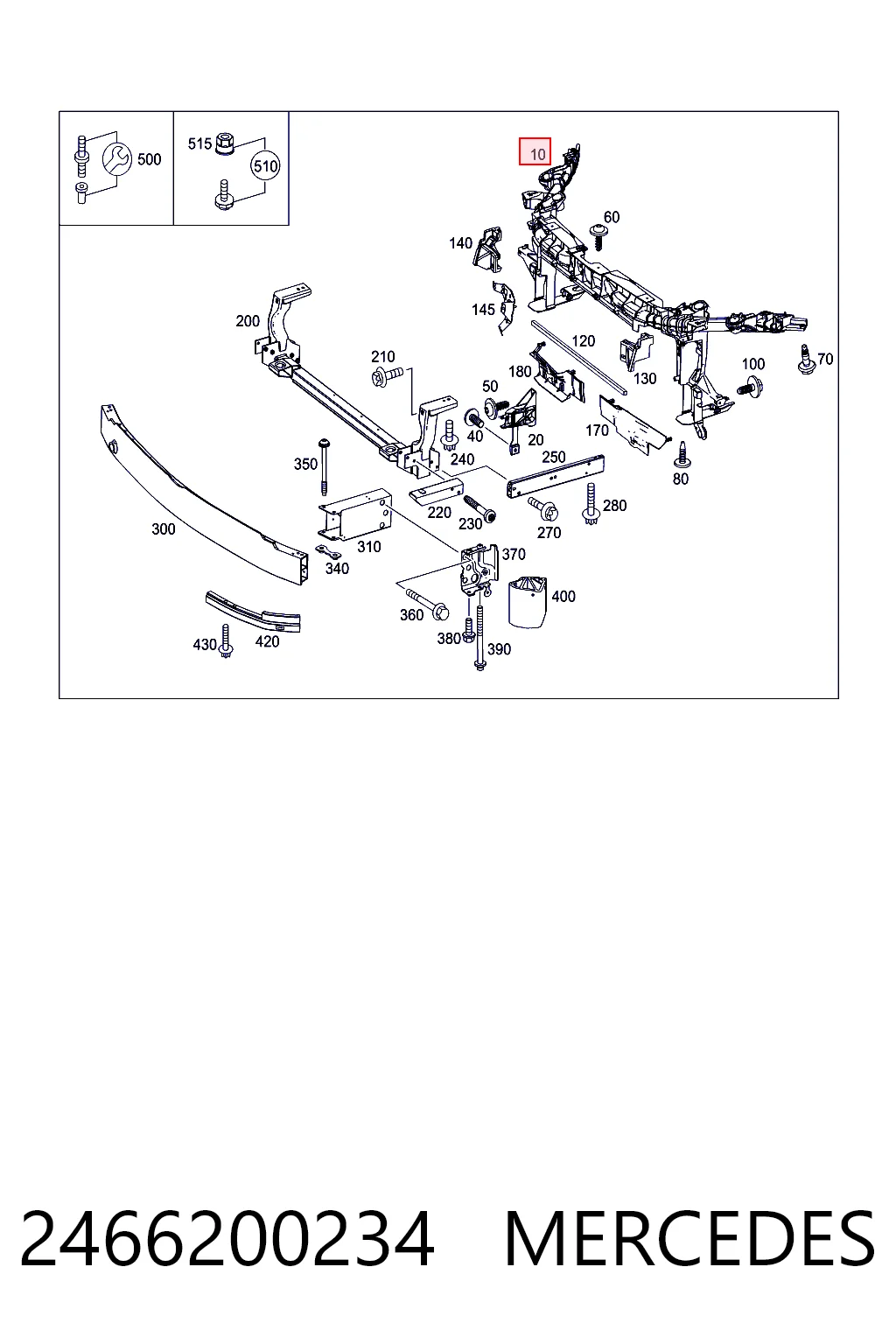2466200234 Mercedes Soporte de radiador completo (panel de montaje para foco)