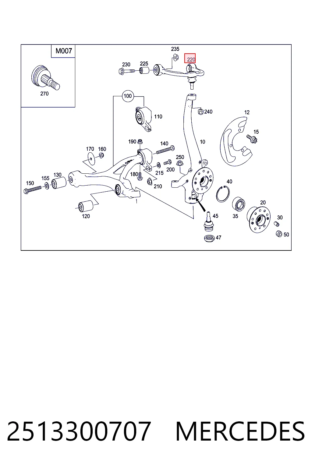2513300707 Mercedes Brazo de suspensión delantera, superior izquierda