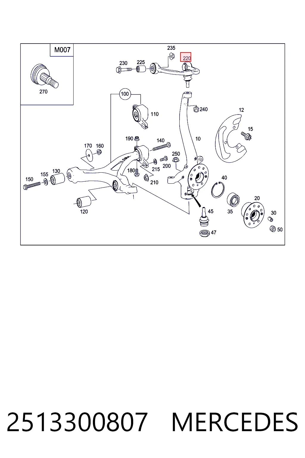2513300807 Mercedes Brazo superior derecho de la suspensión delantera