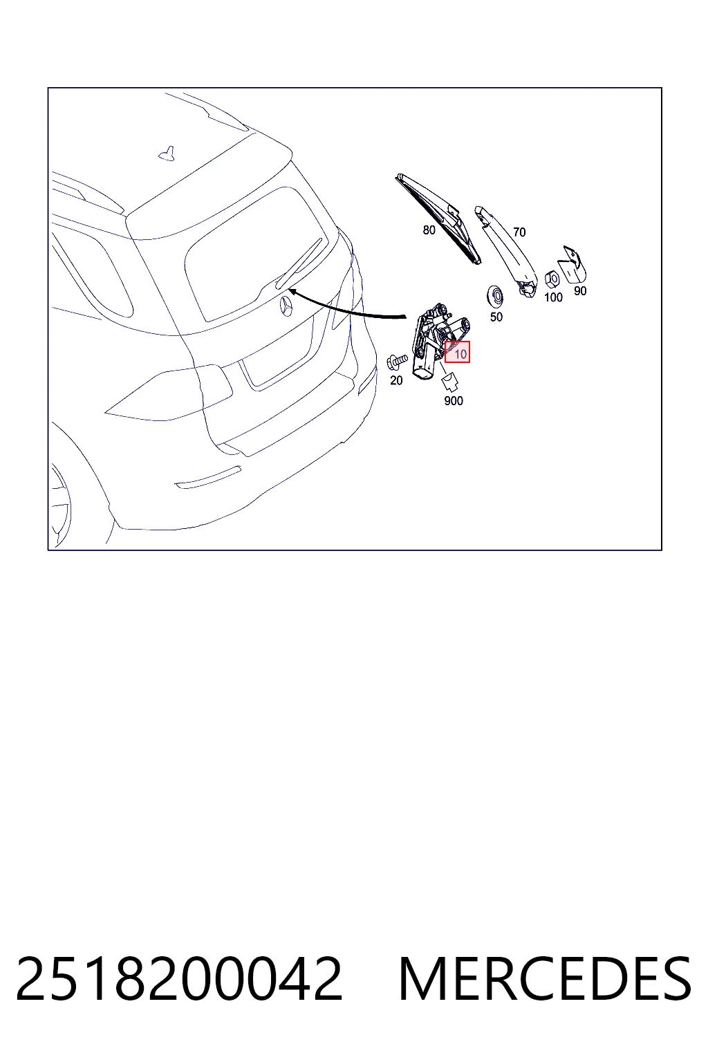 2518200042 Mercedes Motor del limpiaparabrisas trasero