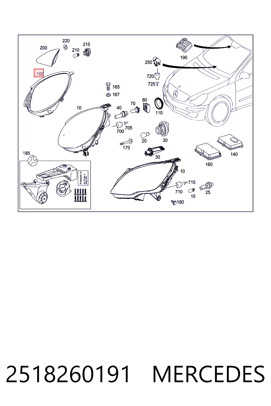 Sellador de faro izquierdo 2518260191 MERCEDES