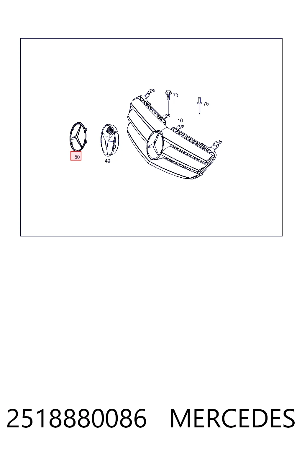 2518880086 Mercedes Emblema de la parrilla del radiador