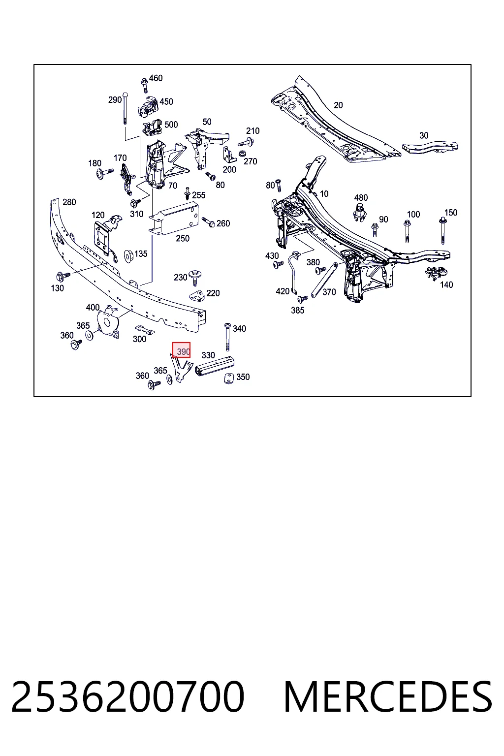 2536200700 Mercedes Soporte del absorbedor del parachoques delantero