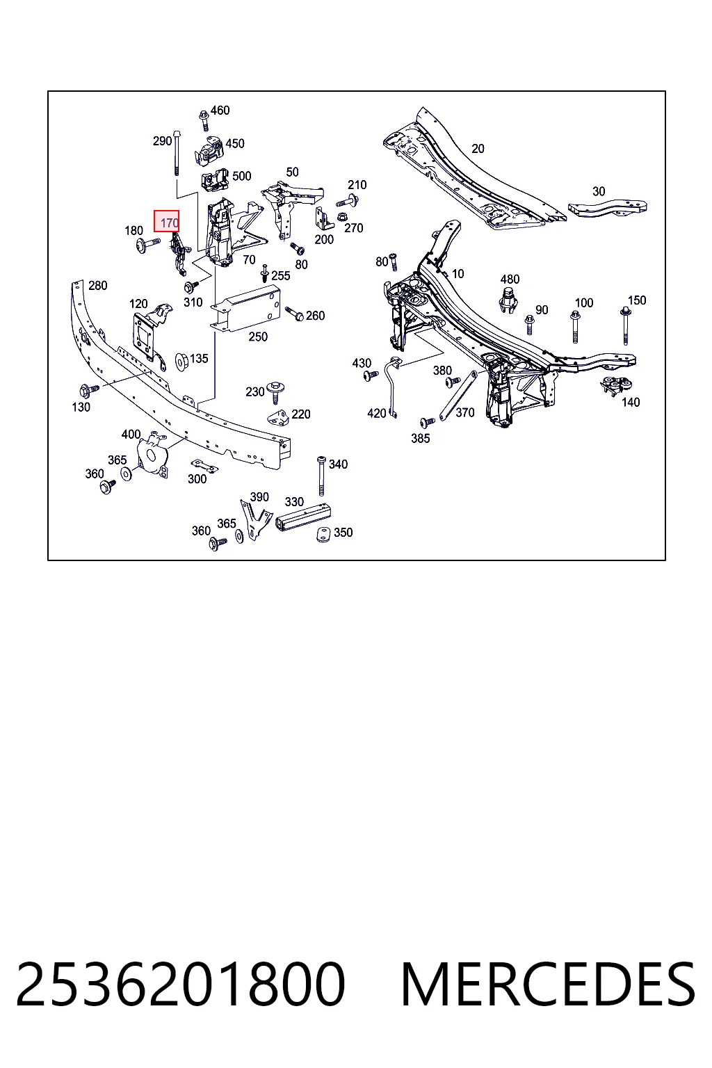 2536201800 Mercedes Soporte de fijación del faro delantero derecho