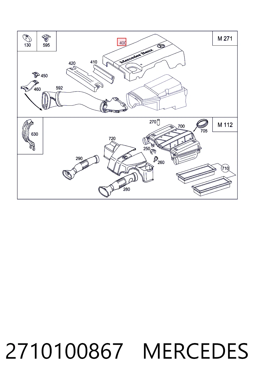 2710100867 Mercedes Tapa del motor decorativa