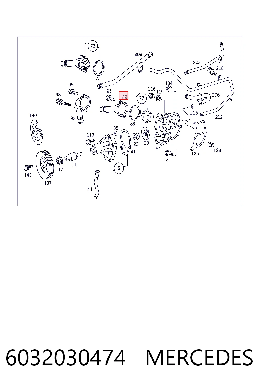 Carcasa del termostato 6032030474 MERCEDES