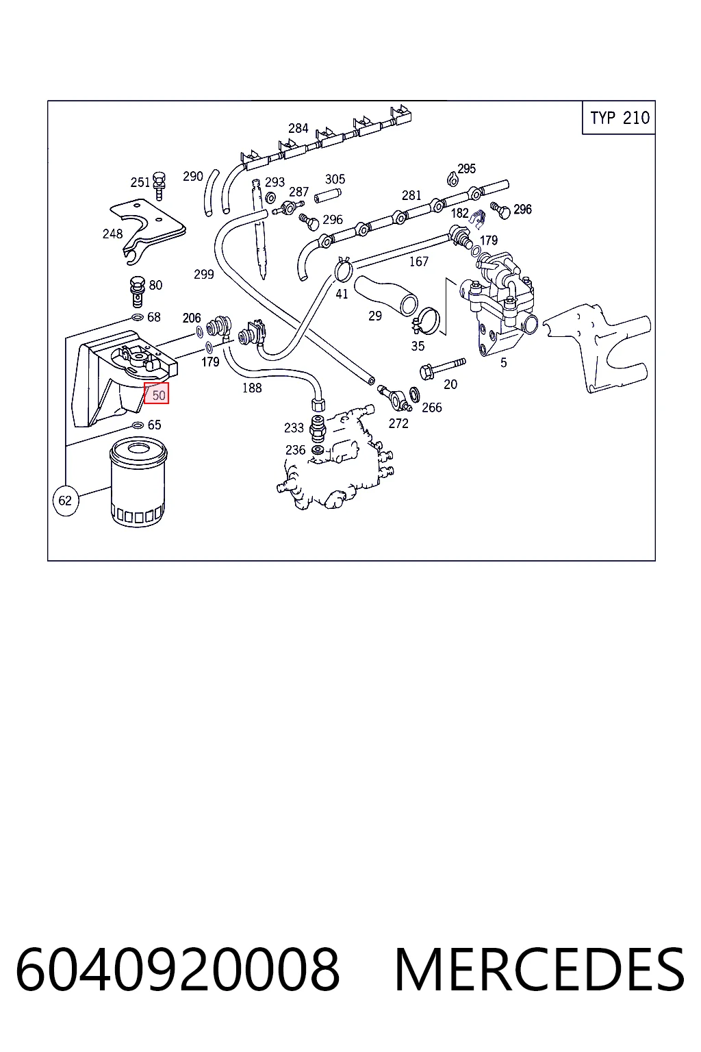 Carcasa del filtro de combustible 6040920008 MERCEDES