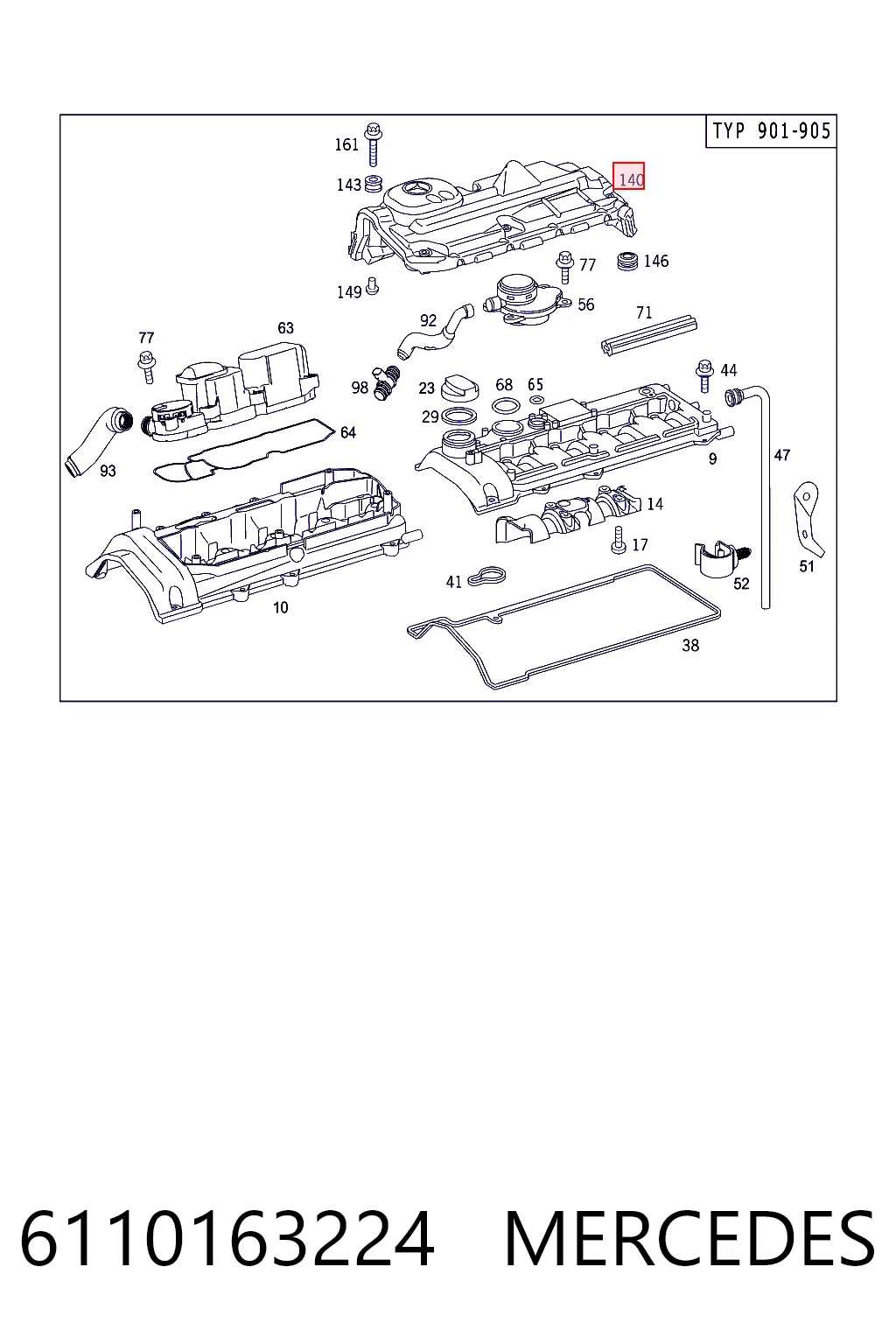 Cubierta decorativa del motor 6110163224 MERCEDES