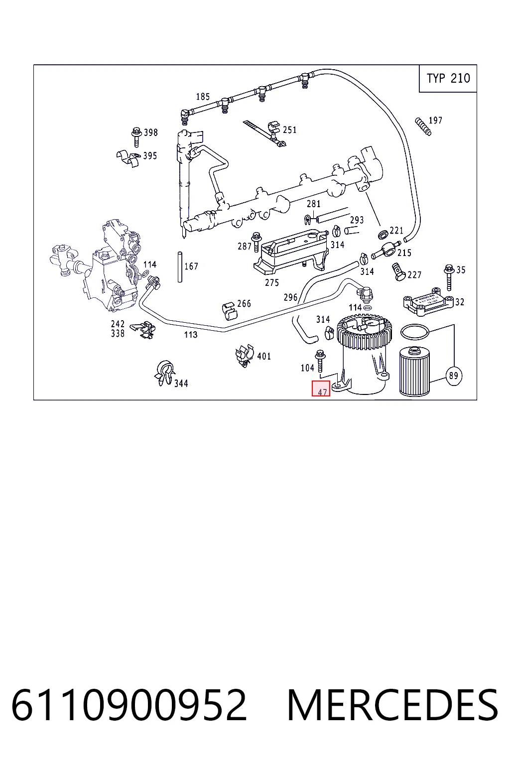 Carcasa del filtro de combustible 6110900952 MERCEDES