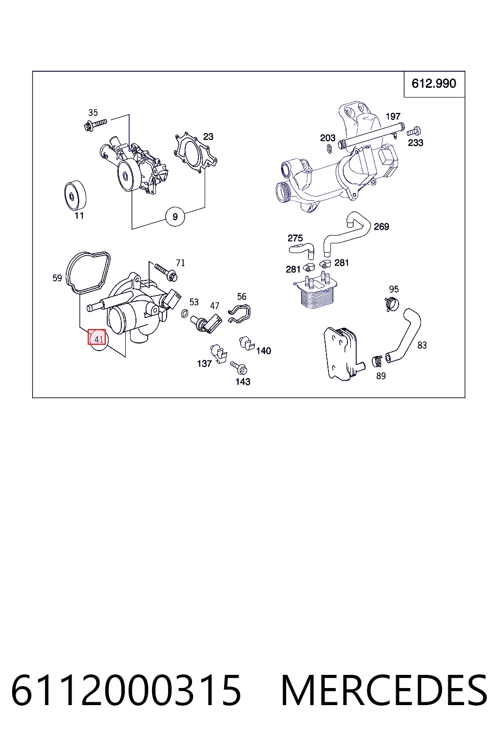 6112000315 Mercedes Caja del termostato