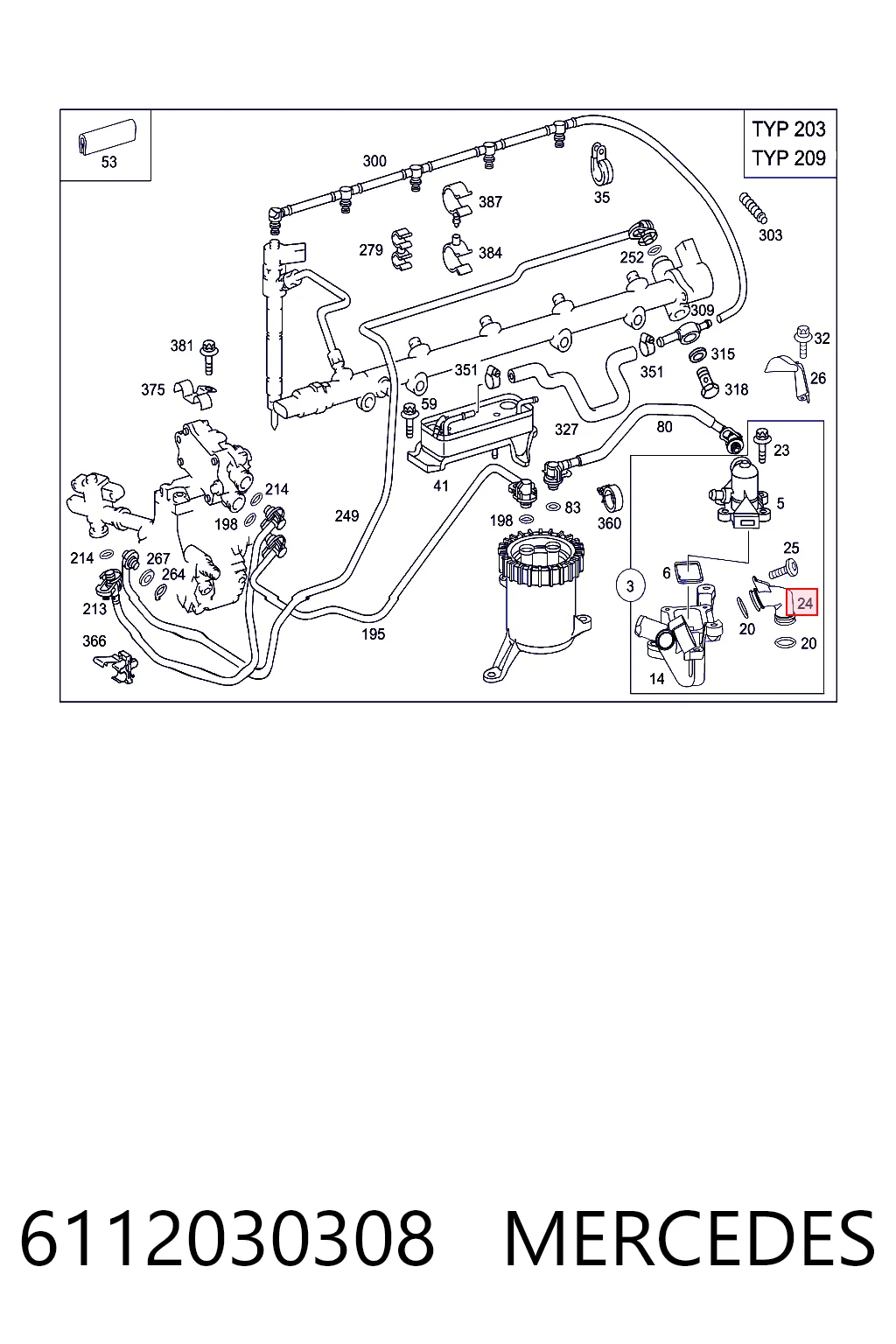 6112030308 Mercedes Brida del sistema de refrigeración (triple unión)