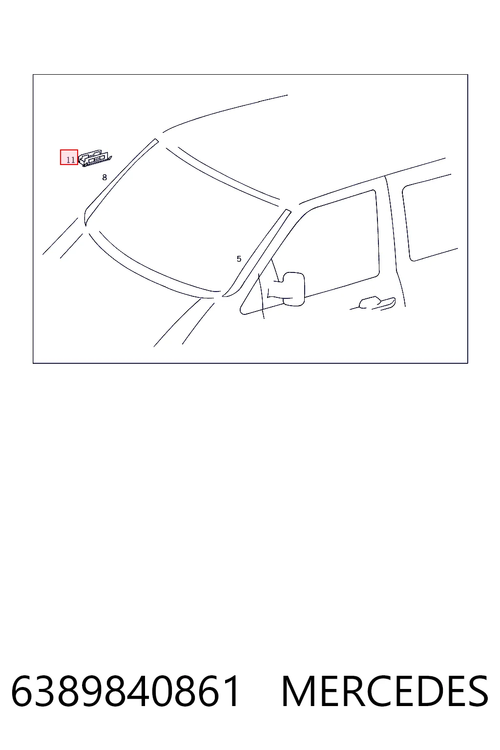 6389840861 Mercedes Clip de fijación de moldura de parabrisas