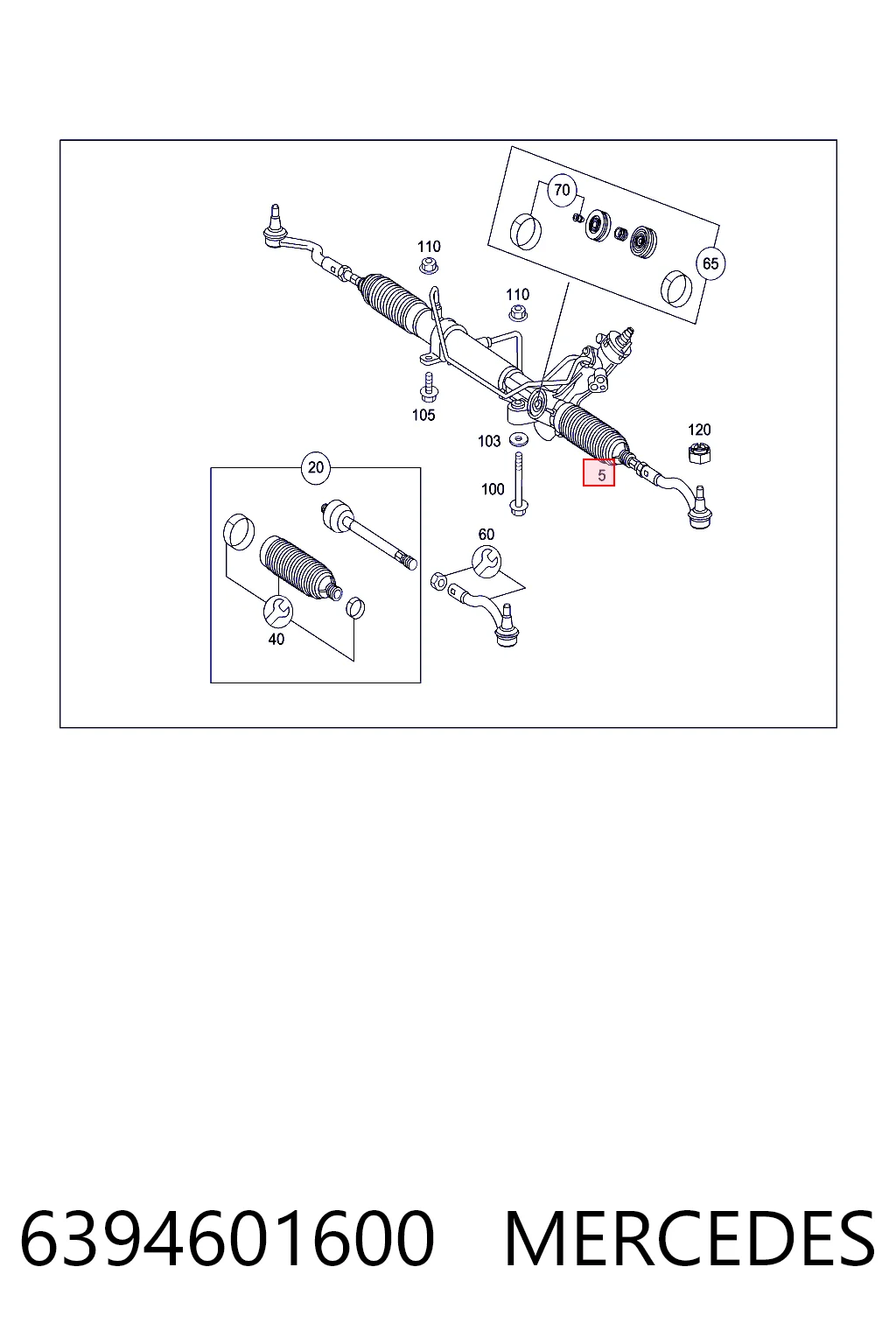 6394601600 Mercedes Cremallera caja de direccion