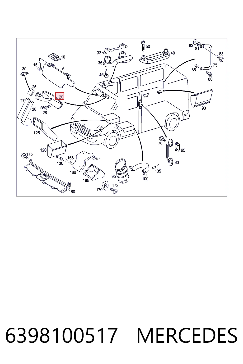 6398100517 Mercedes Espejo retrovisor interior