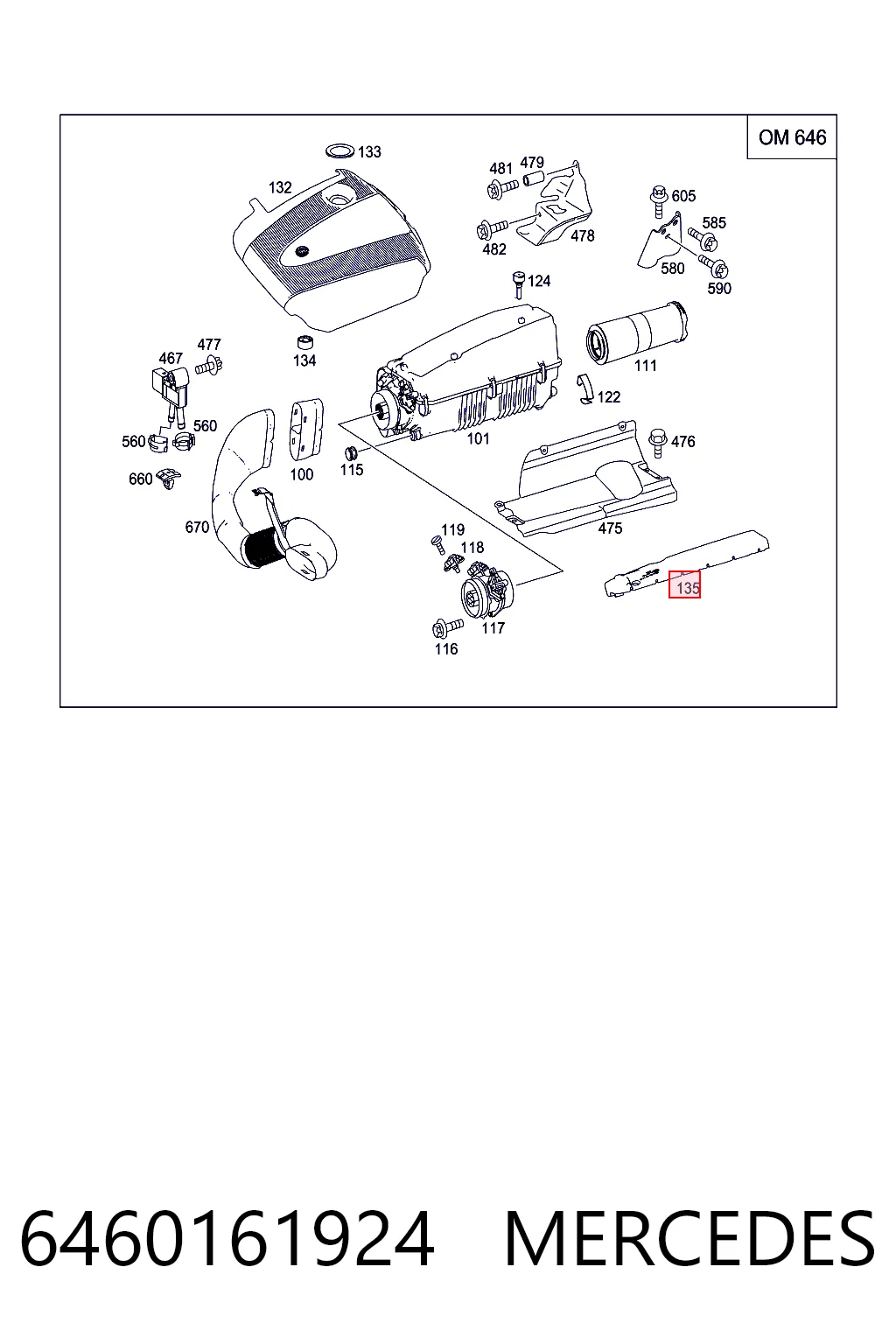 Cubierta decorativa del motor 6460161924 MERCEDES