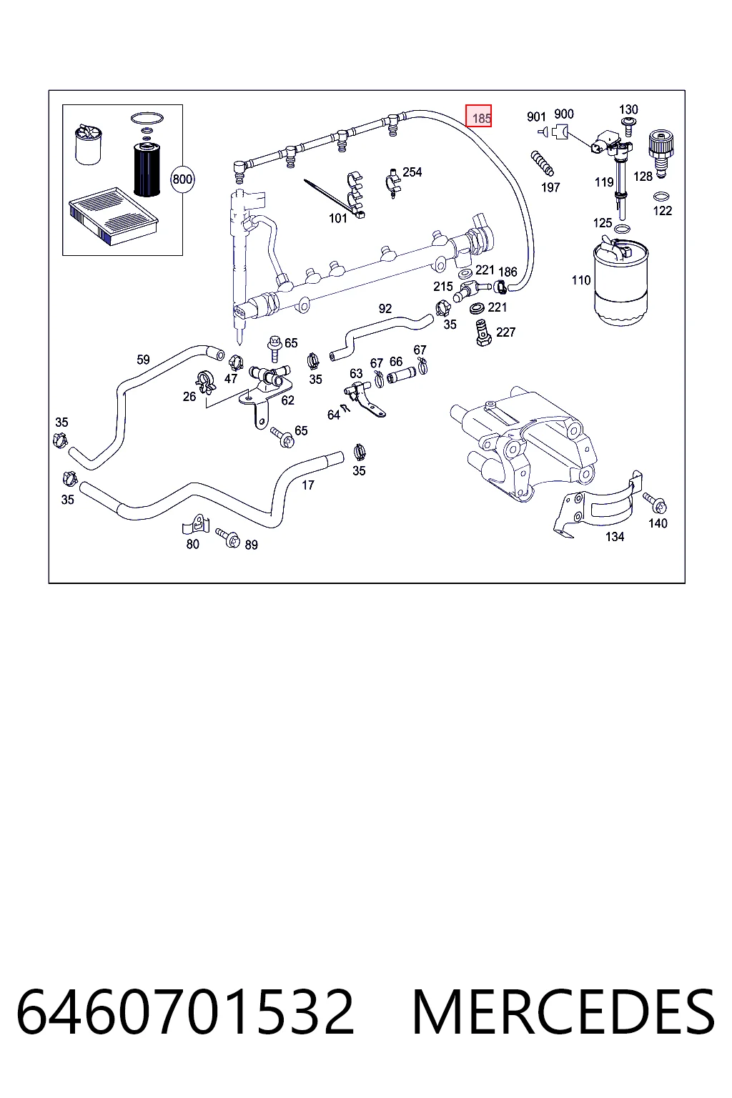 Tubería de retorno de combustible de los inyectores 6460701532 MERCEDES