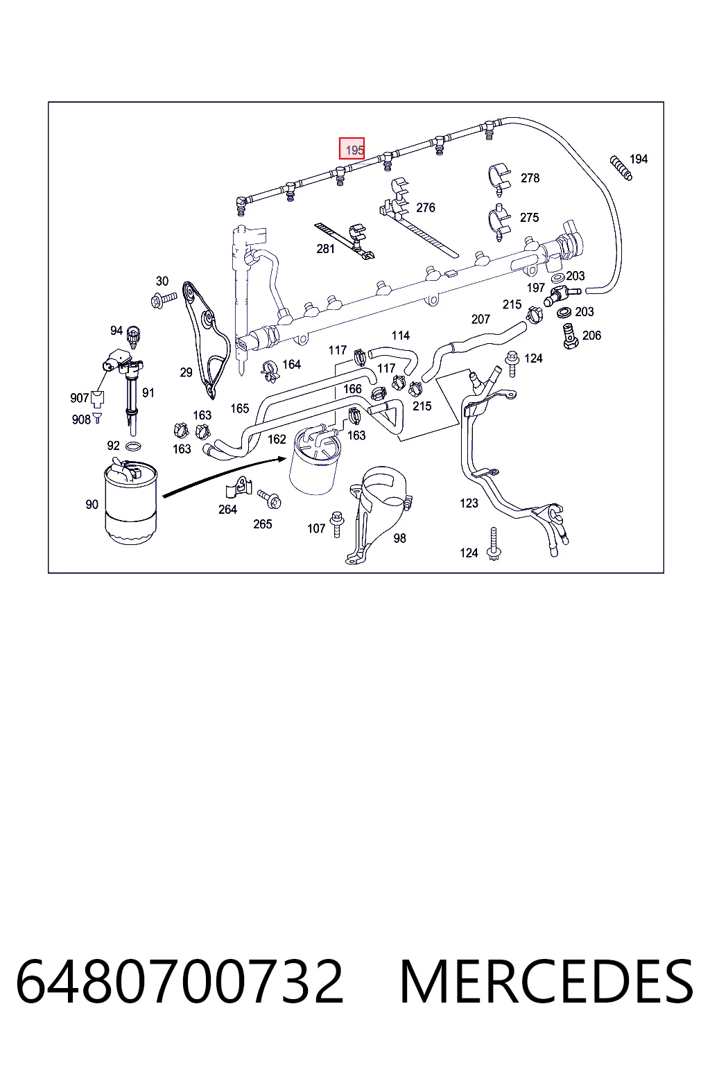 Tubería de retorno de combustible de los inyectores 6480700732 MERCEDES