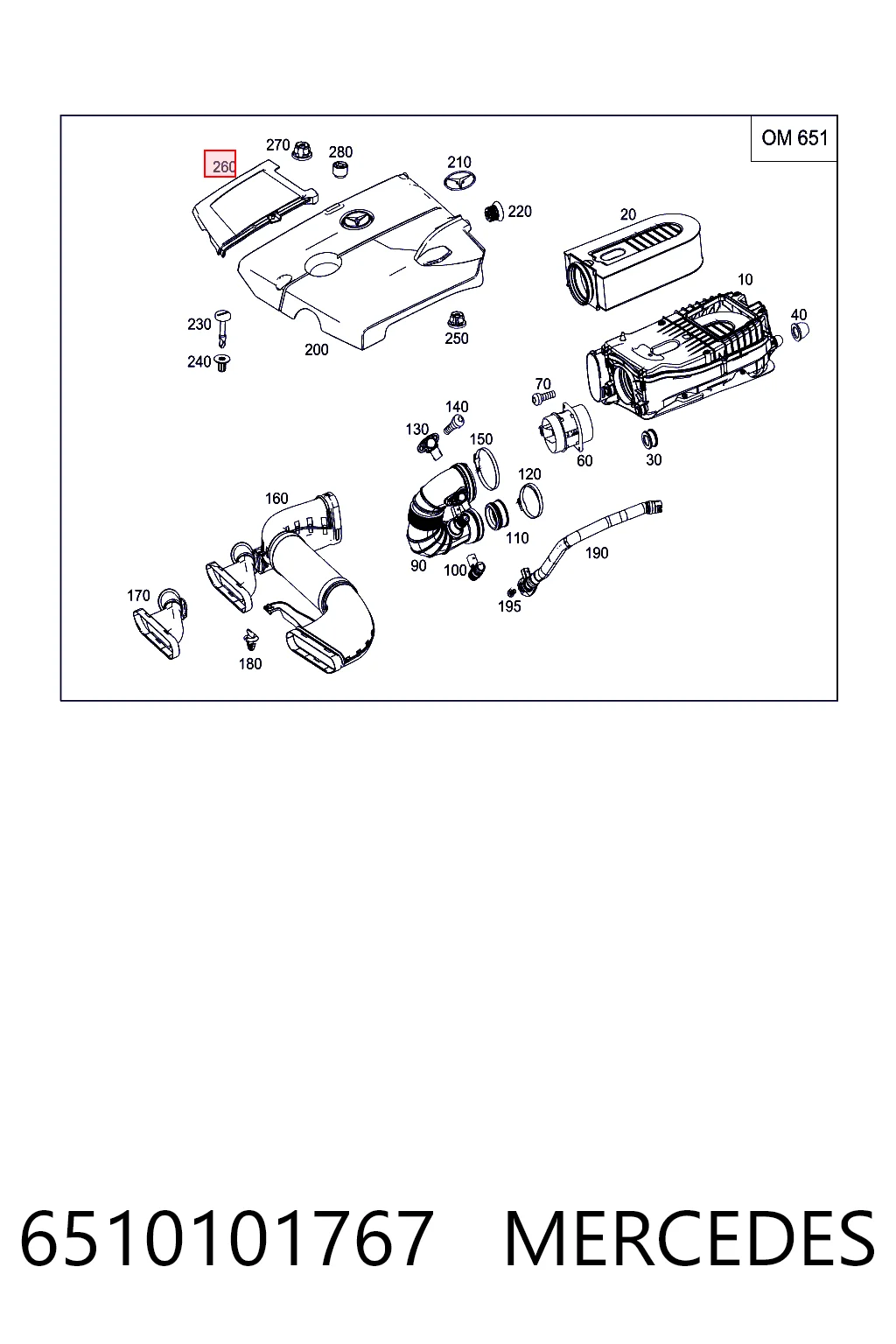 Cubierta decorativa del motor 6510101767 MERCEDES