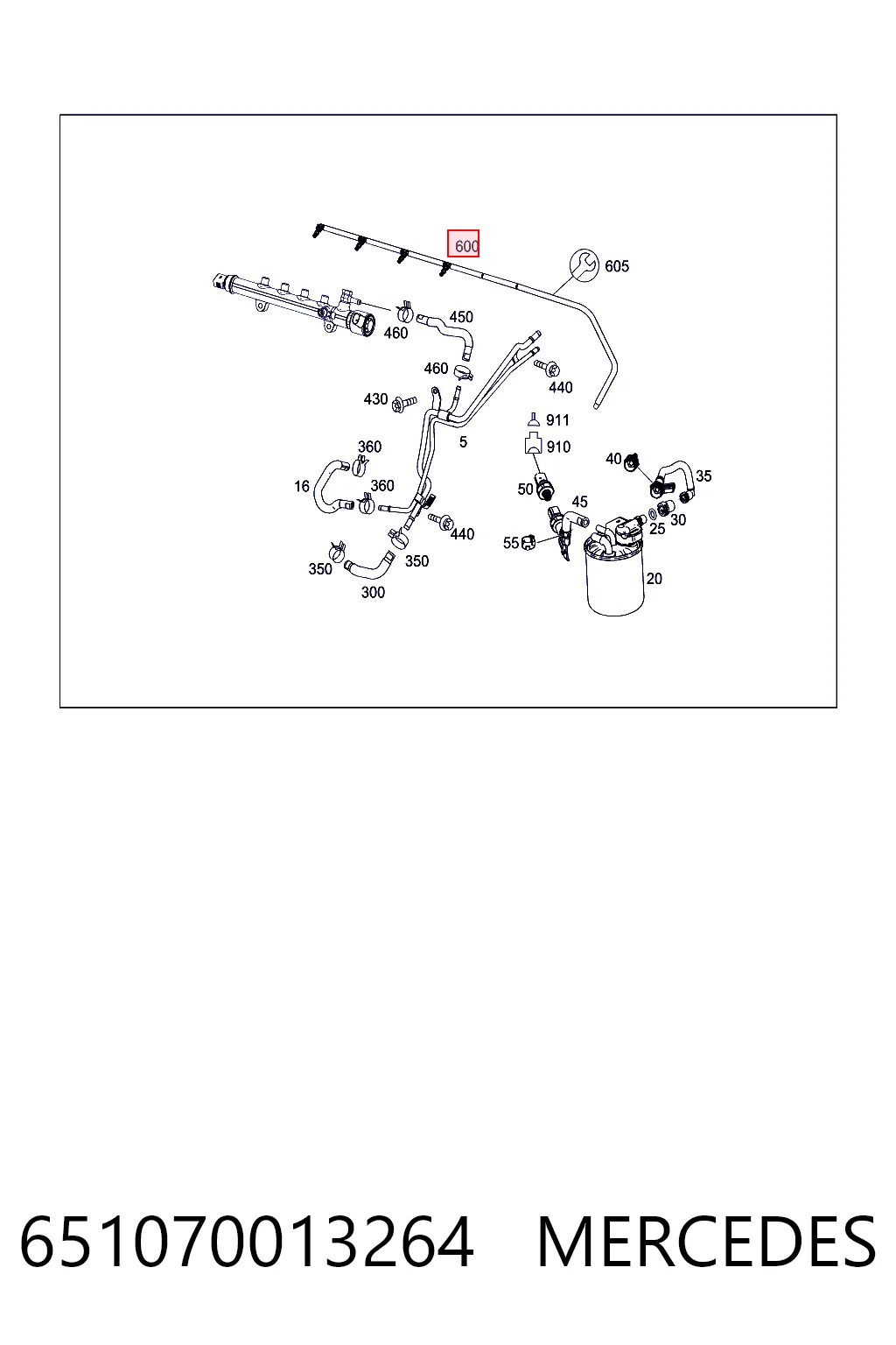 651070013264 Mercedes Tubo flexible, combustible de fuga 