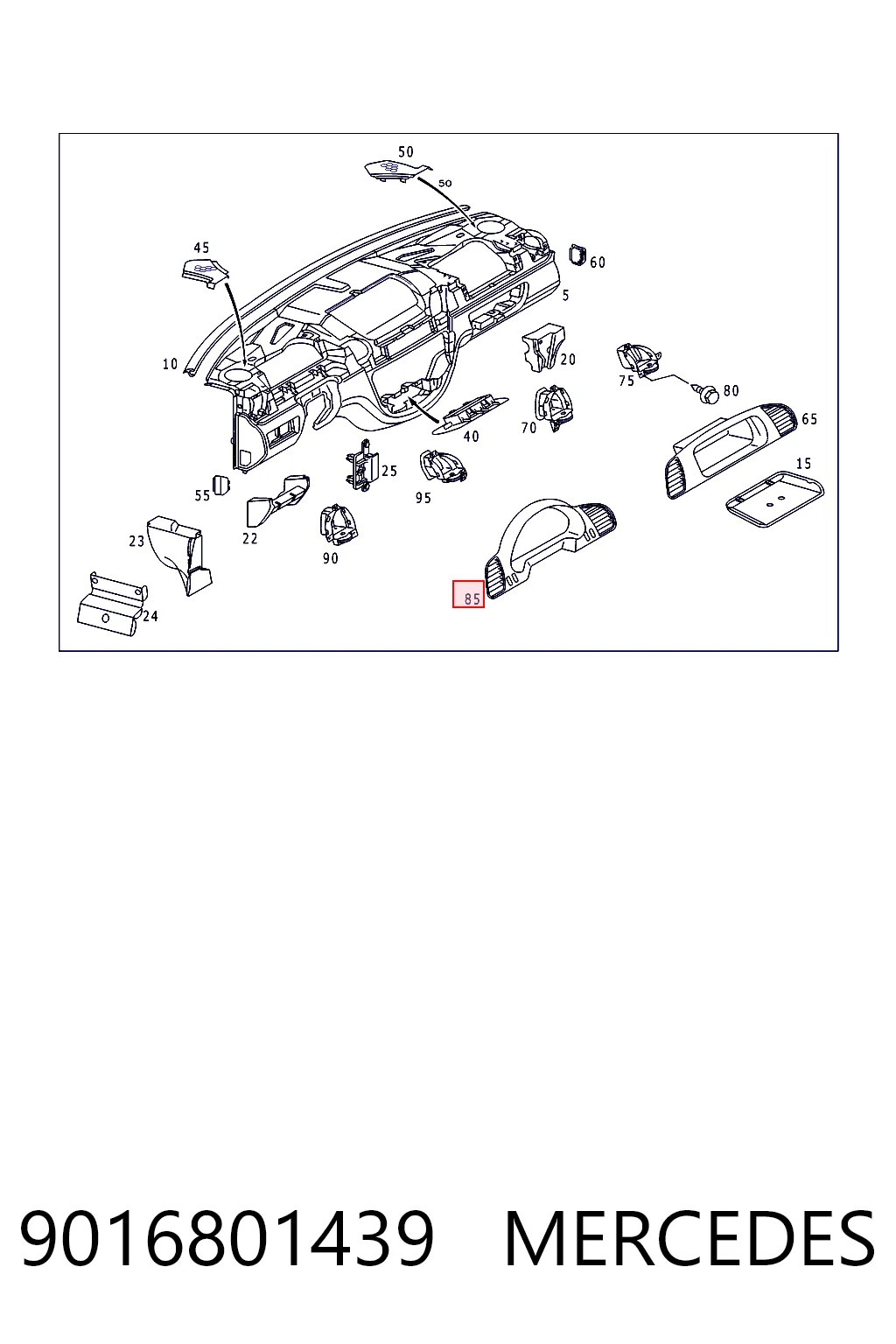 9016801439 Mercedes Moldura del tablero de instrumentos