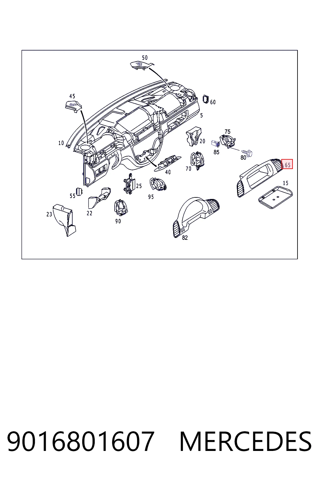 9016801607 Mercedes Moldura derecha del tablero de instrumentos
