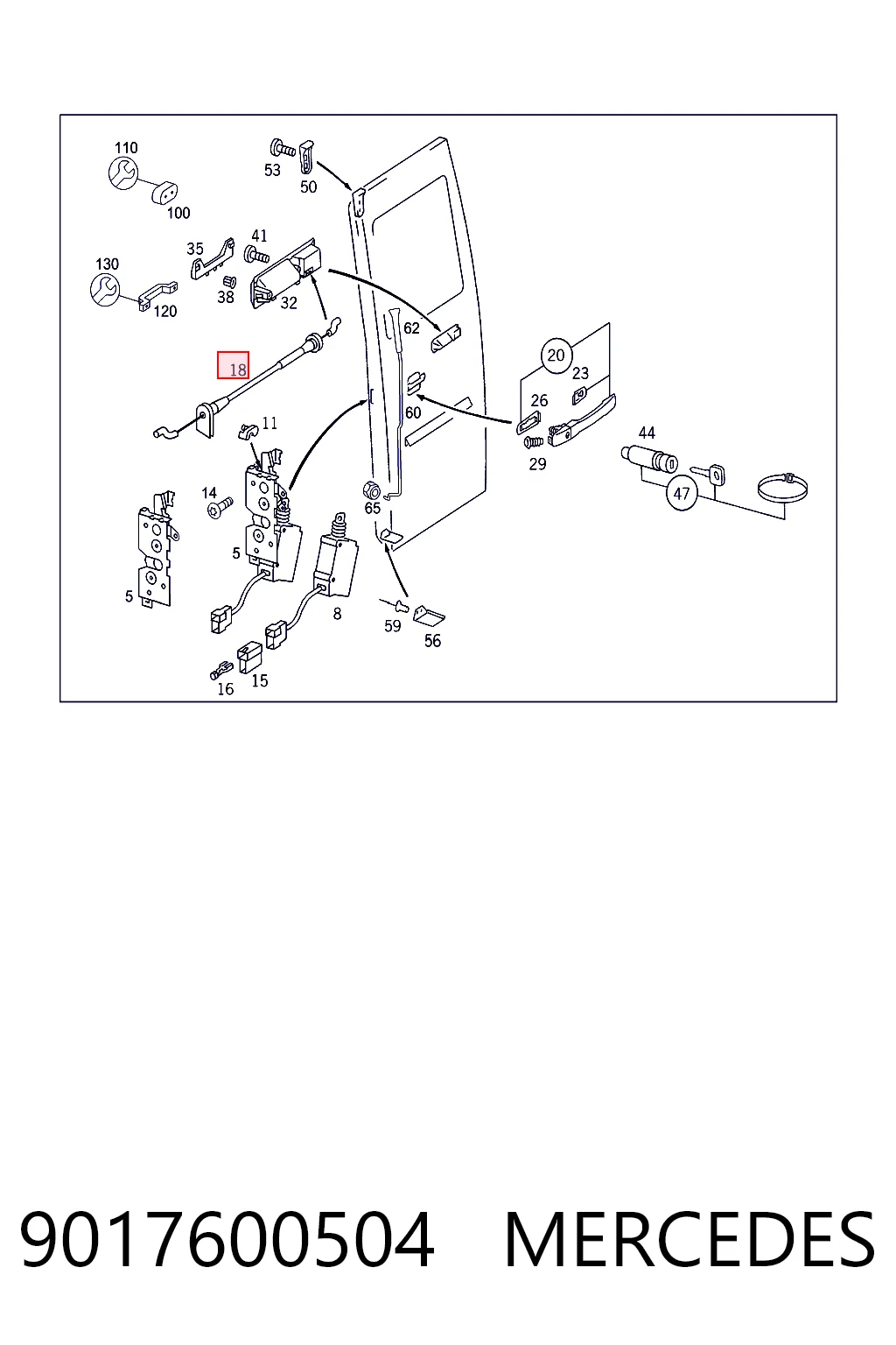 9017600504 Mercedes Cable de apertura de cerradura de puerta trasera