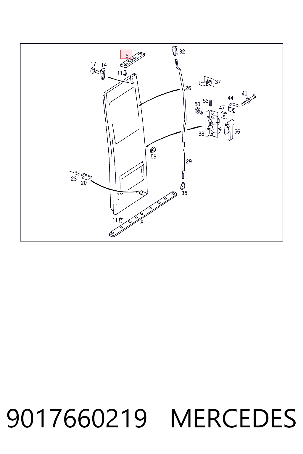 9017660219 Mercedes Embellecedor de puerta trasera izquierda