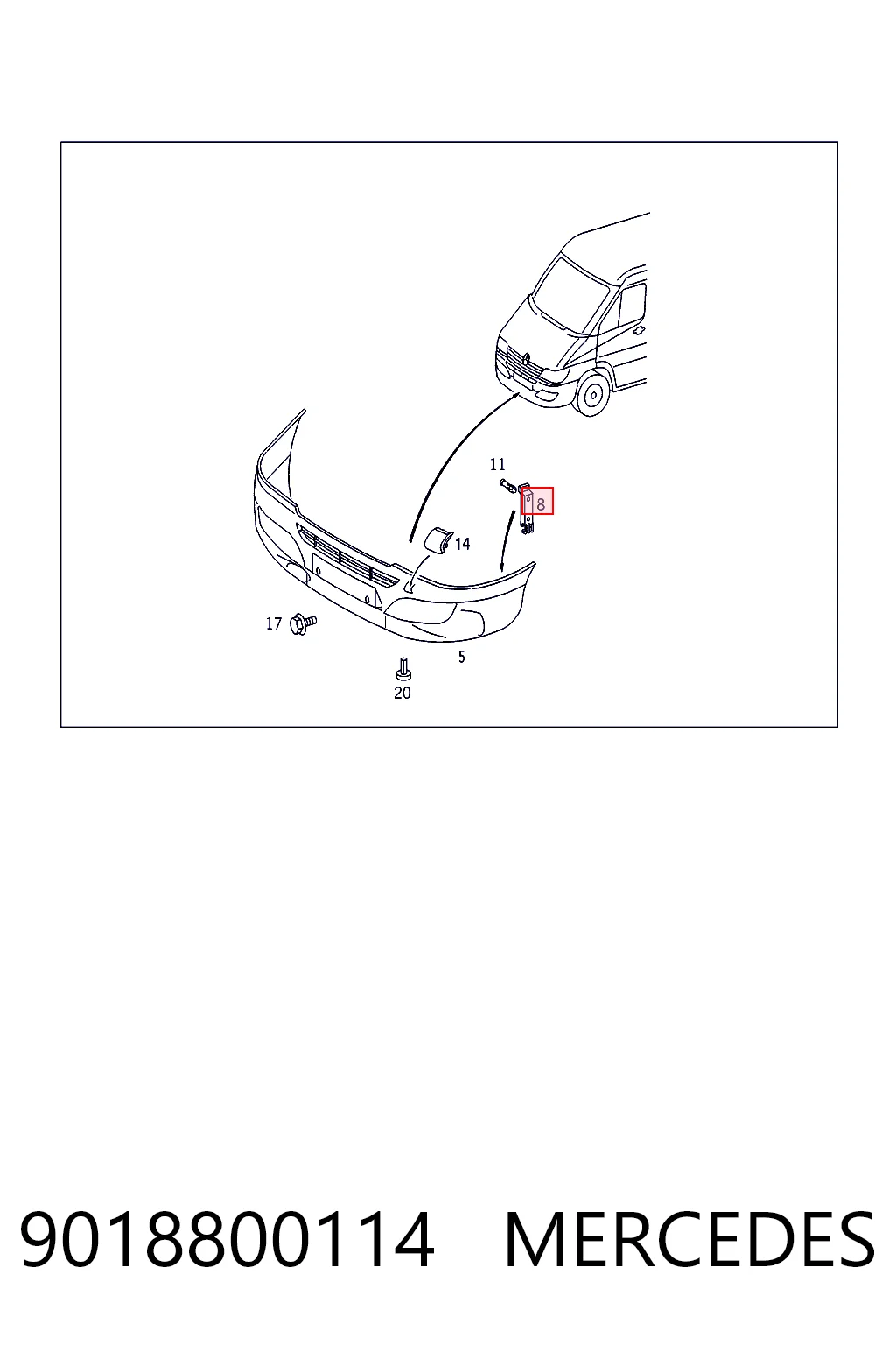 9018800114 Mercedes Soporte de parachoques delantero