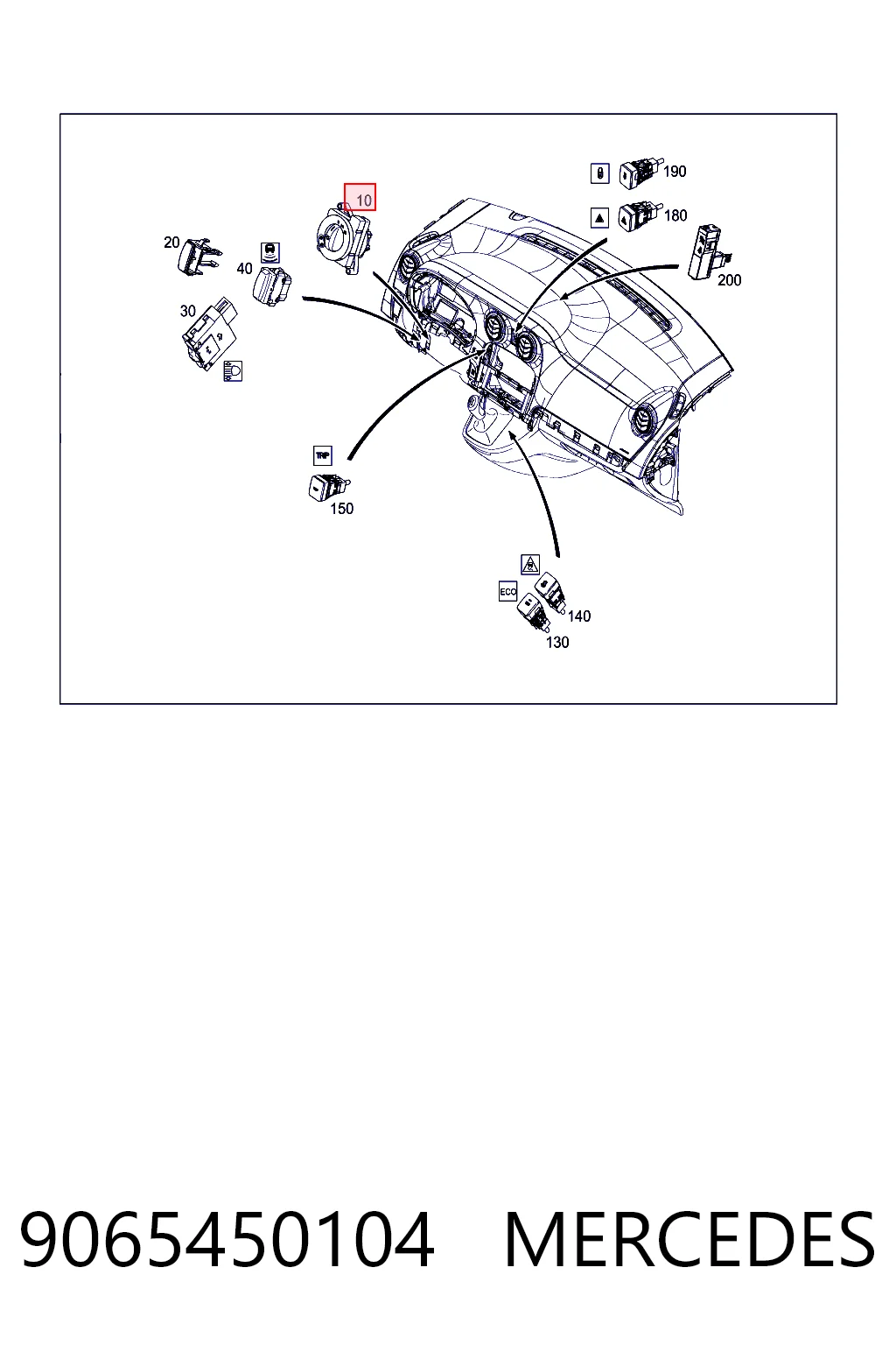 Interruptor de luces en el tablero 9065450104 MERCEDES