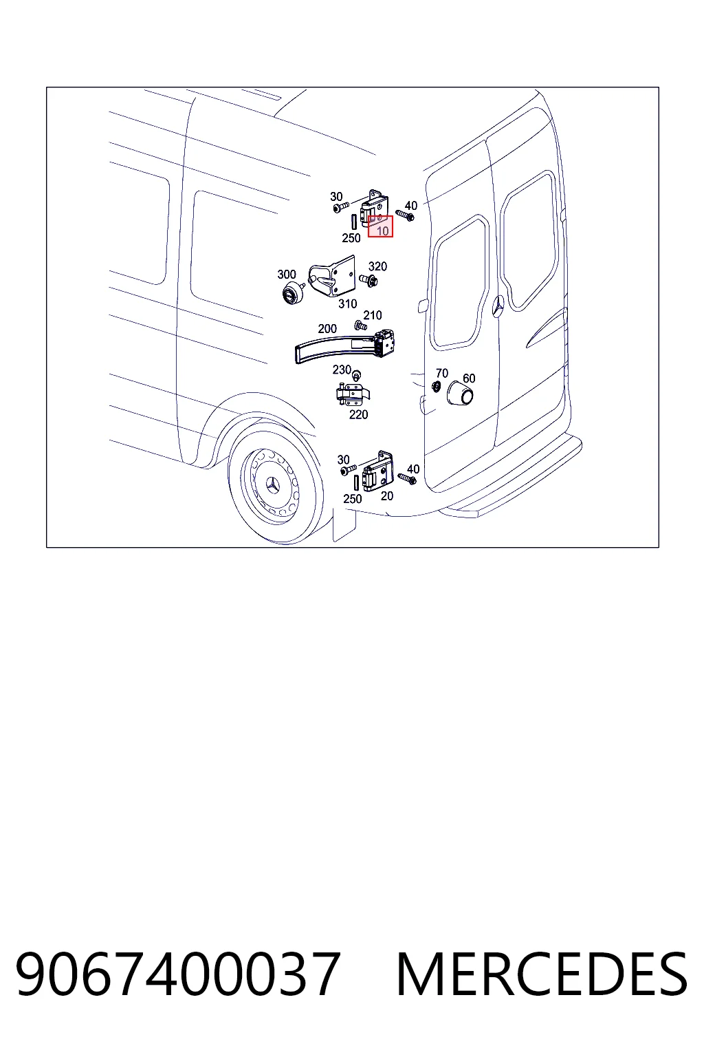 9067400037 Mercedes Bisagra superior izquierda de puerta trasera batiente